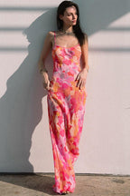 Floral U-Neck Halter Backless Bodycon Maxi Dress image 3