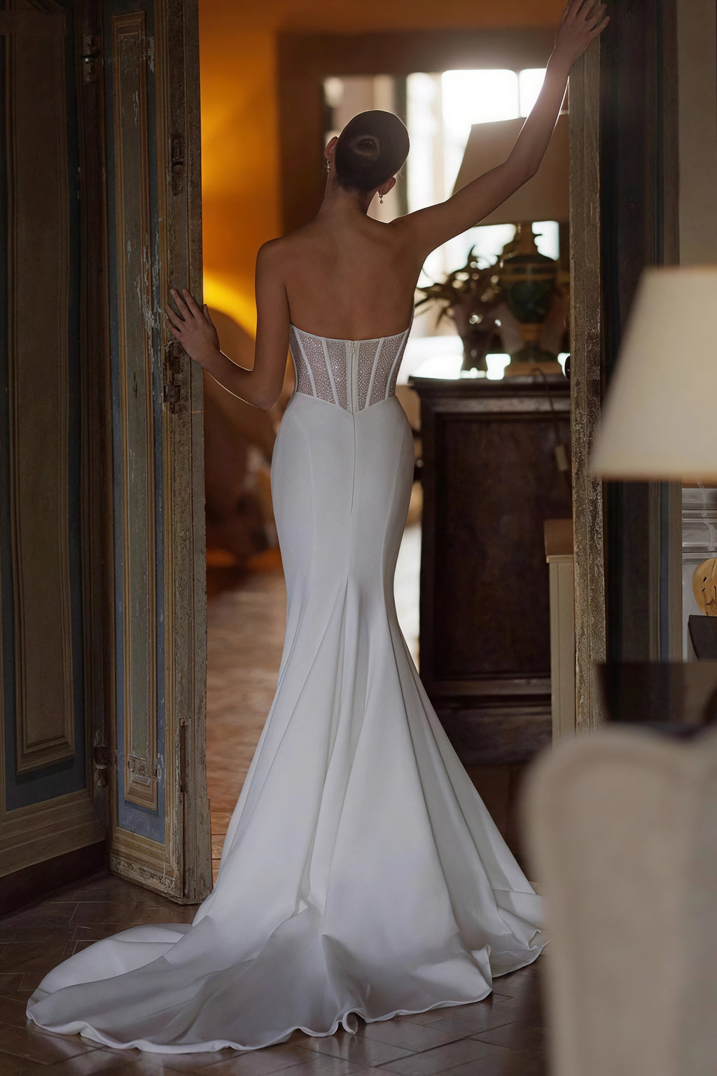 Simple Deep V Strapless Mermaid Train Wedding Dress image 2