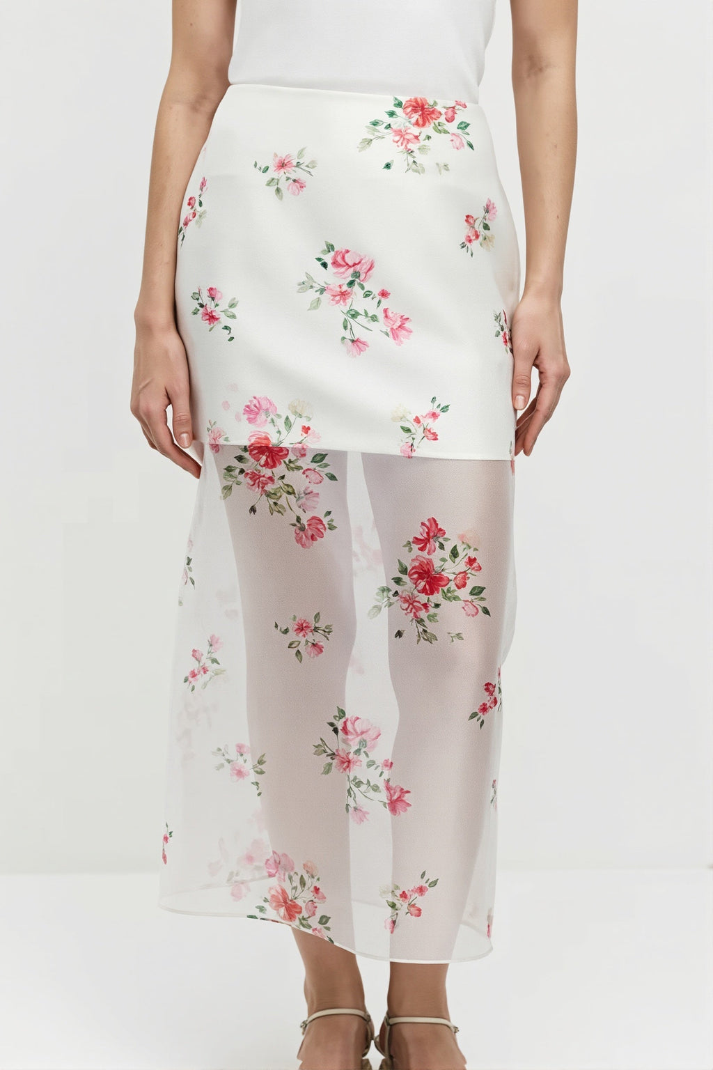 Elegant Floral See Through Split Skirt image 2