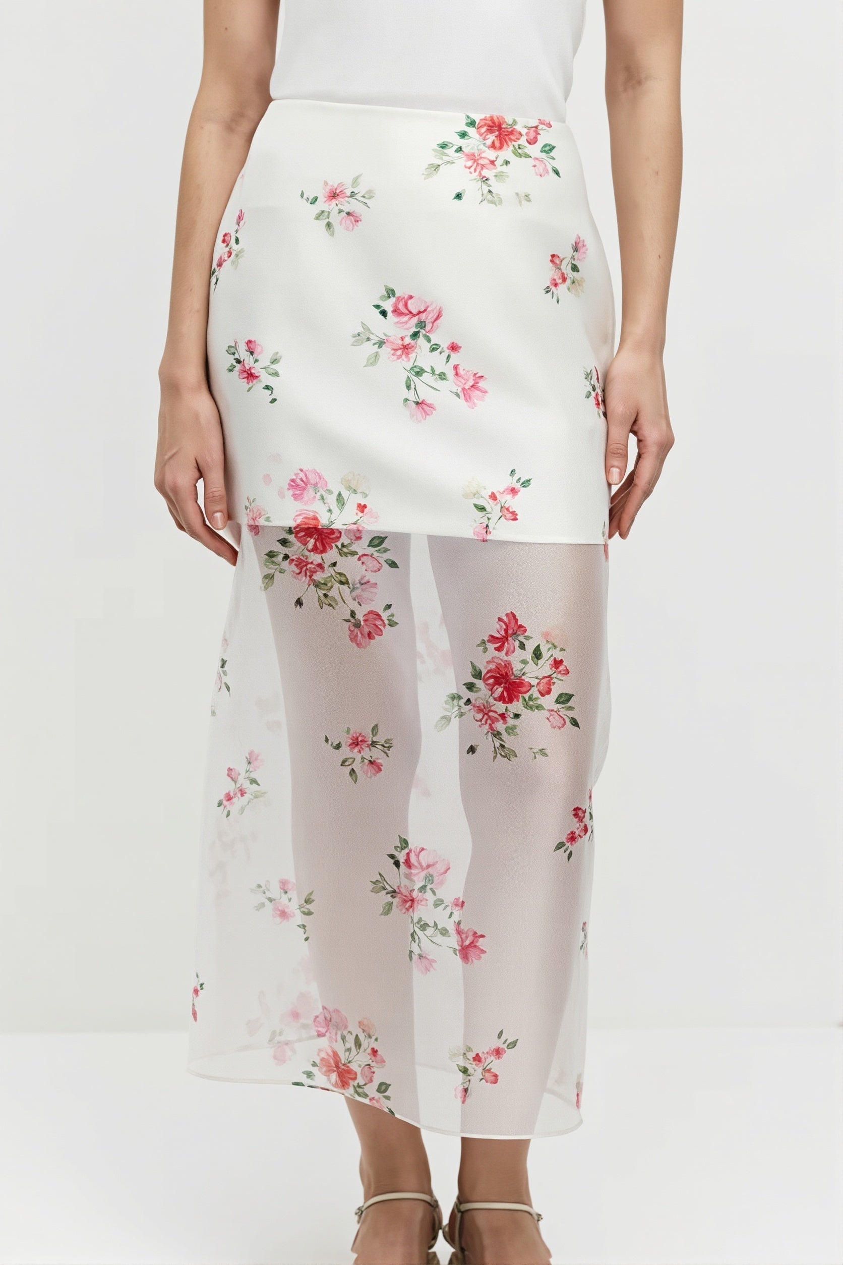 Elegant Floral See Through Split Skirt image 2