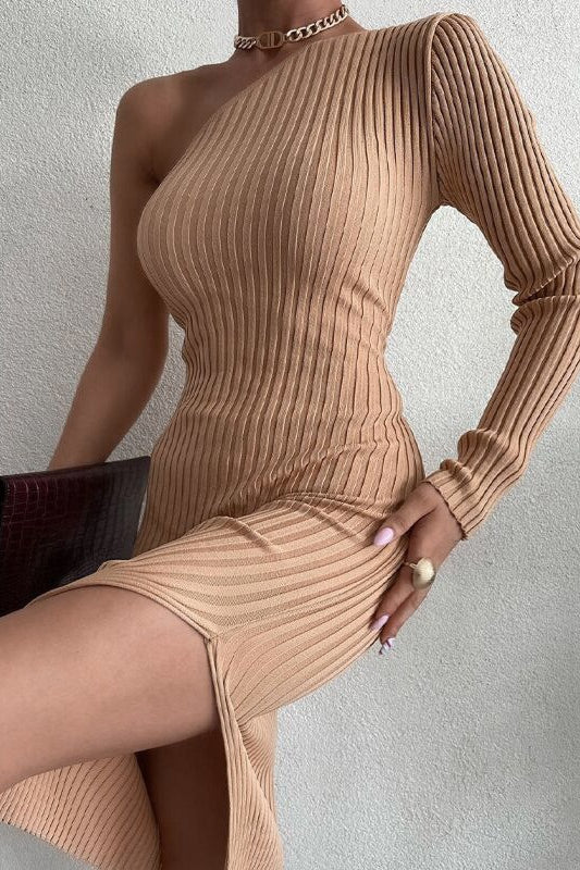One Shoulder Split Sweater Dress image 3