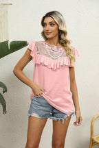 Florence Lace Flutter Blouse detail view styled for Avrienne