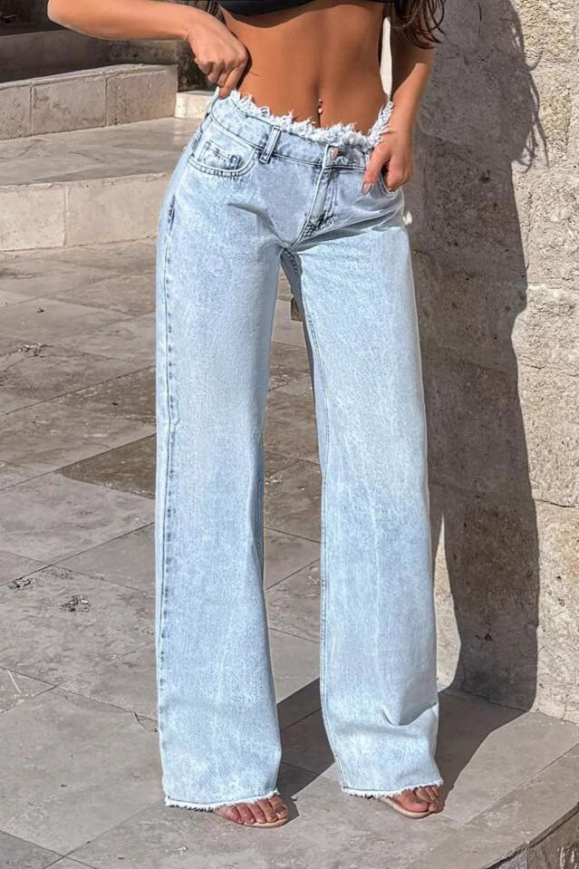 Frayed High Waist Loose Wide Leg Jeans image 1