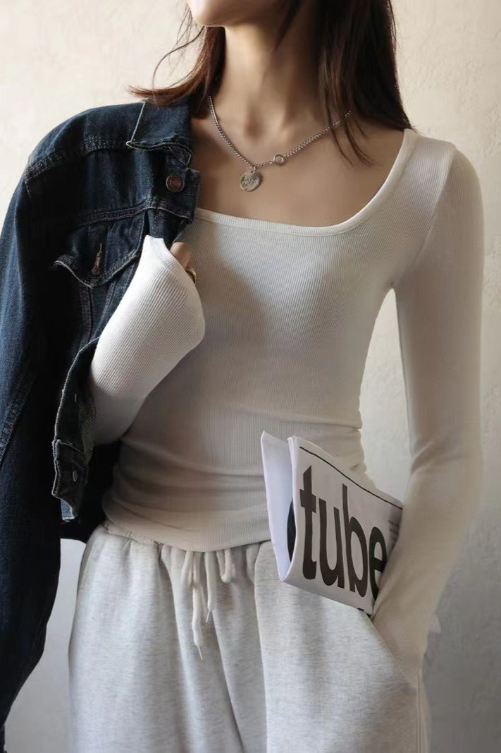 Square Neck Ribbed Stripe Panel Knit Top image 3