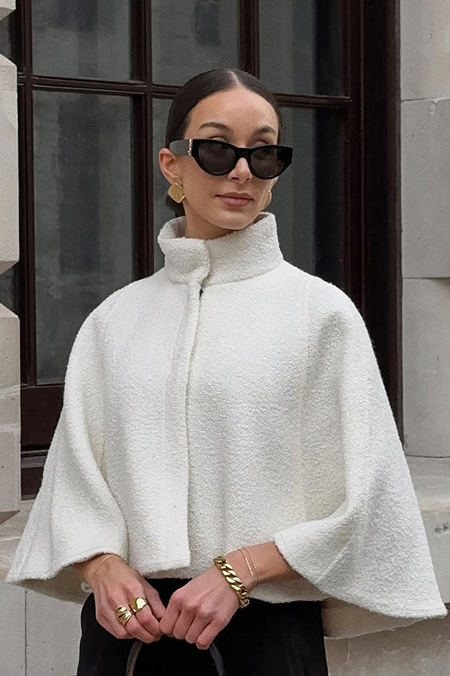 Elegant Solid High Collar Short Cape Coat image 1