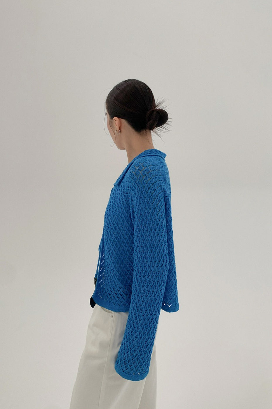 Hollow-Out Collared Tie-Waist Long-Sleeve Short Knit Cardigan image 15