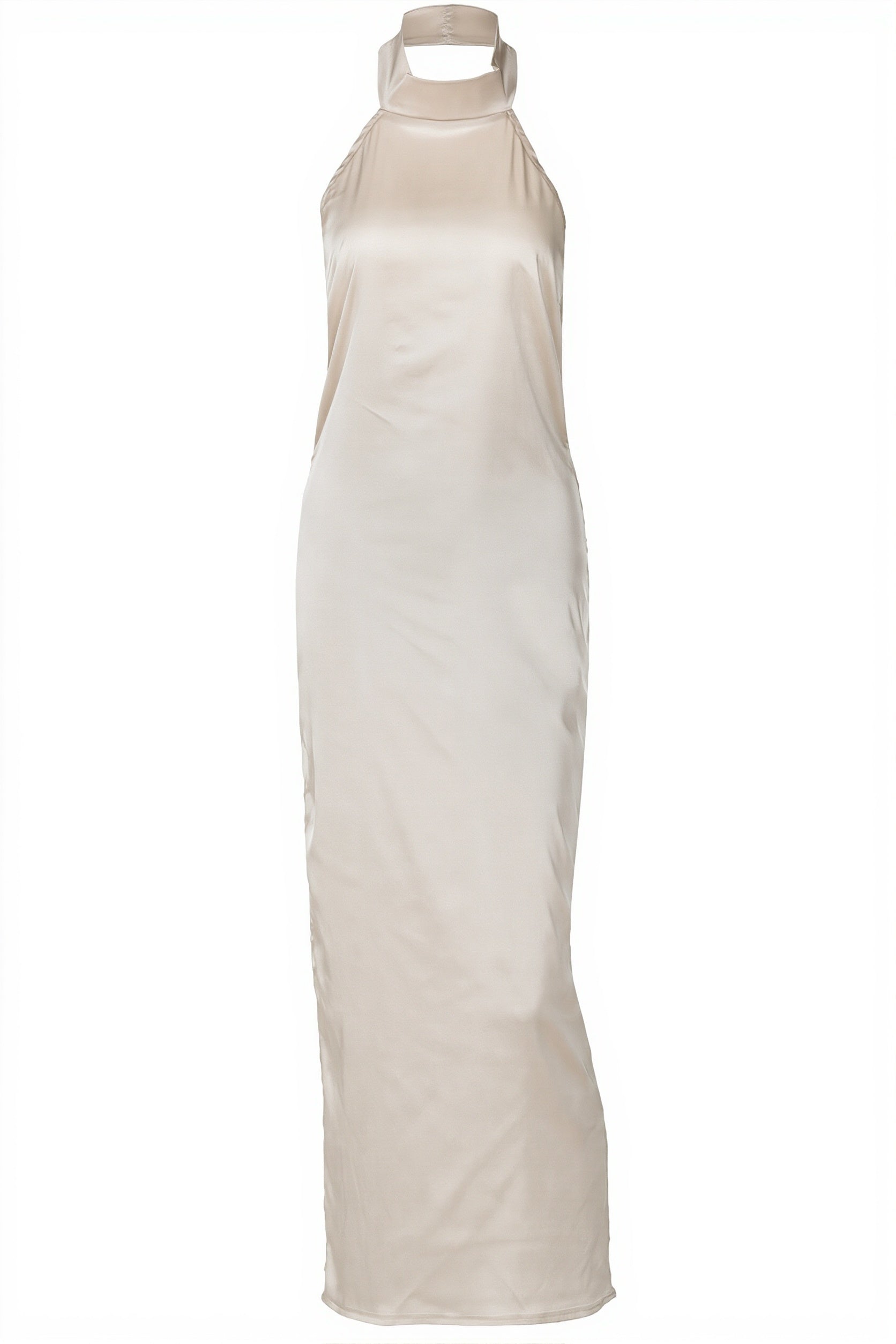 Chic Solid Satin Halter Neck Backless Maxi Dress image 5