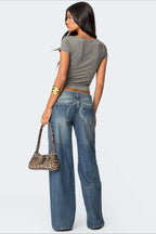 Low Waist Printed Wide Leg Jeans image 4