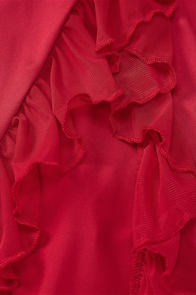 Ribbon Ruffle Splice Slit Maxi Dress image 13