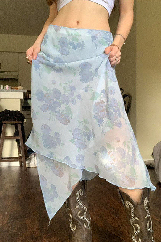 Floral Mesh Asymmetrical Slimming Skirt image 1