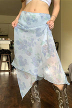 Floral Mesh Asymmetrical Slimming Skirt image 1