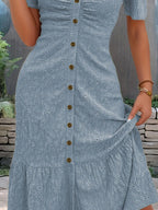 Selene Eyelet Midi Dress detail view styled for Avrienne