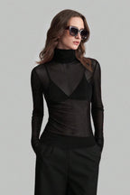 Stand Collar Solid Mesh Slim Fit Long Sleeve Tee image 4