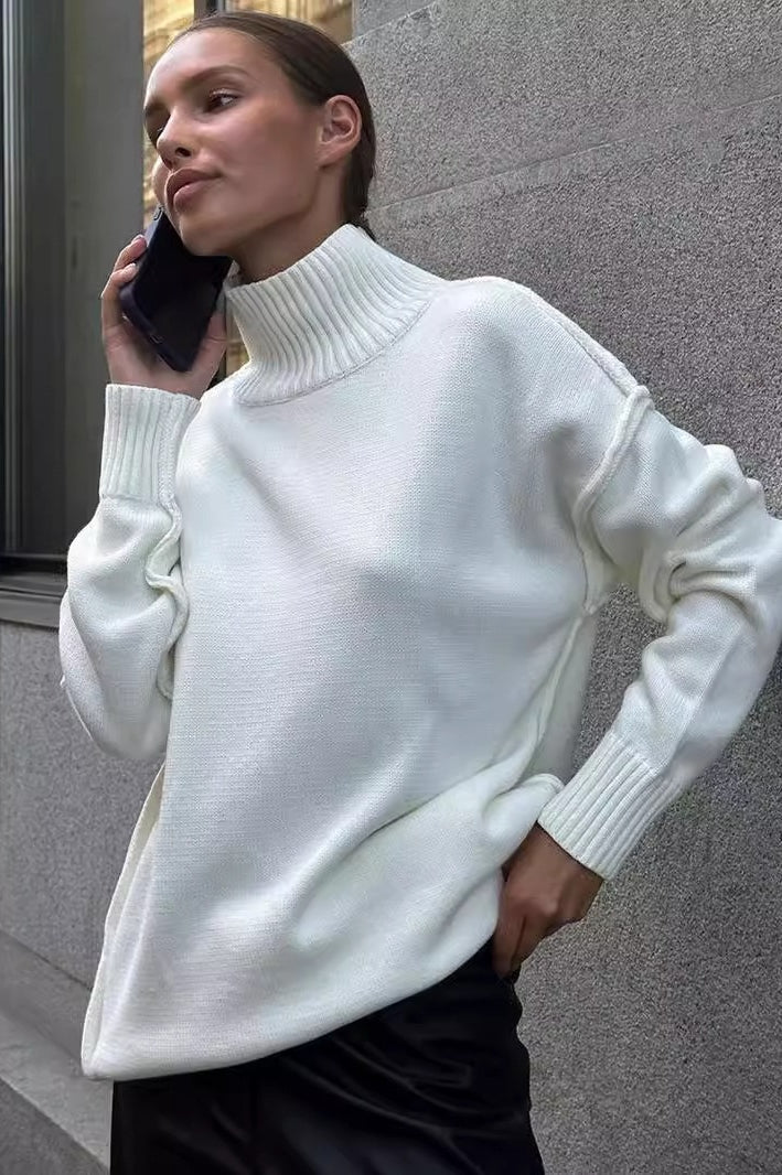 High Neck Patchwork Knit Sweater image 7