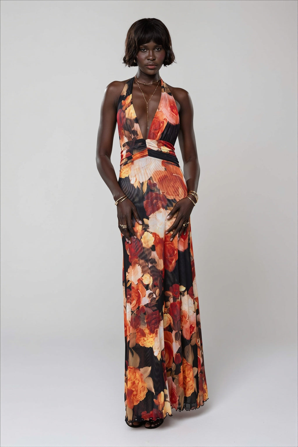 Halter Backless Printed Slim Maxi Dress image 9