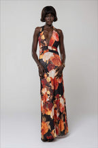 Halter Backless Printed Slim Maxi Dress image 9