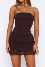 Sexy Lace Strapless Tiered Mini Dress image 7