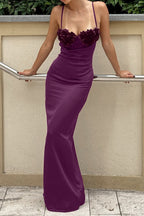 Rose Floral Elegant Backless Satin Cami Maxi Dress image 1