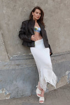 Satin Lace A-Line Midi Skirt image 4