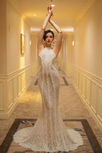 Vintage Lace Off Shoulder Mermaid Train Reception Dress image 2