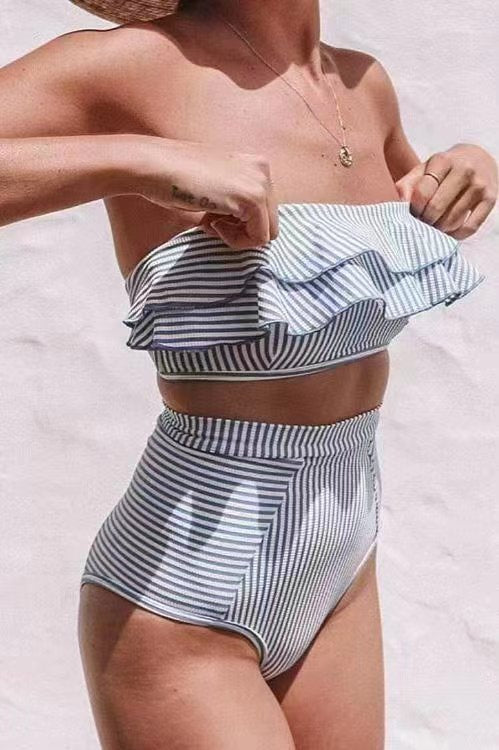 Fashionable Slimming Striped Bikini Two Piece Swim Set image 4