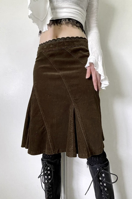 Vintage Lace Trim Colorblock A-Line Skirt image 2