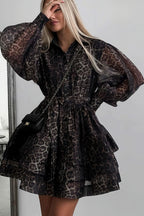 Chiffon Leopard Print Long Sleeve Mini Dress image 3