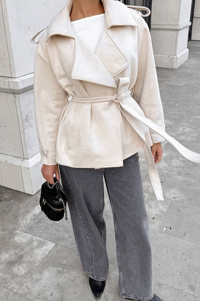 Suede Solid Tie Waist Thickened Warm Coat image 9