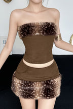 Fleece Patchwork Crop Tube Two Piece Set image 3