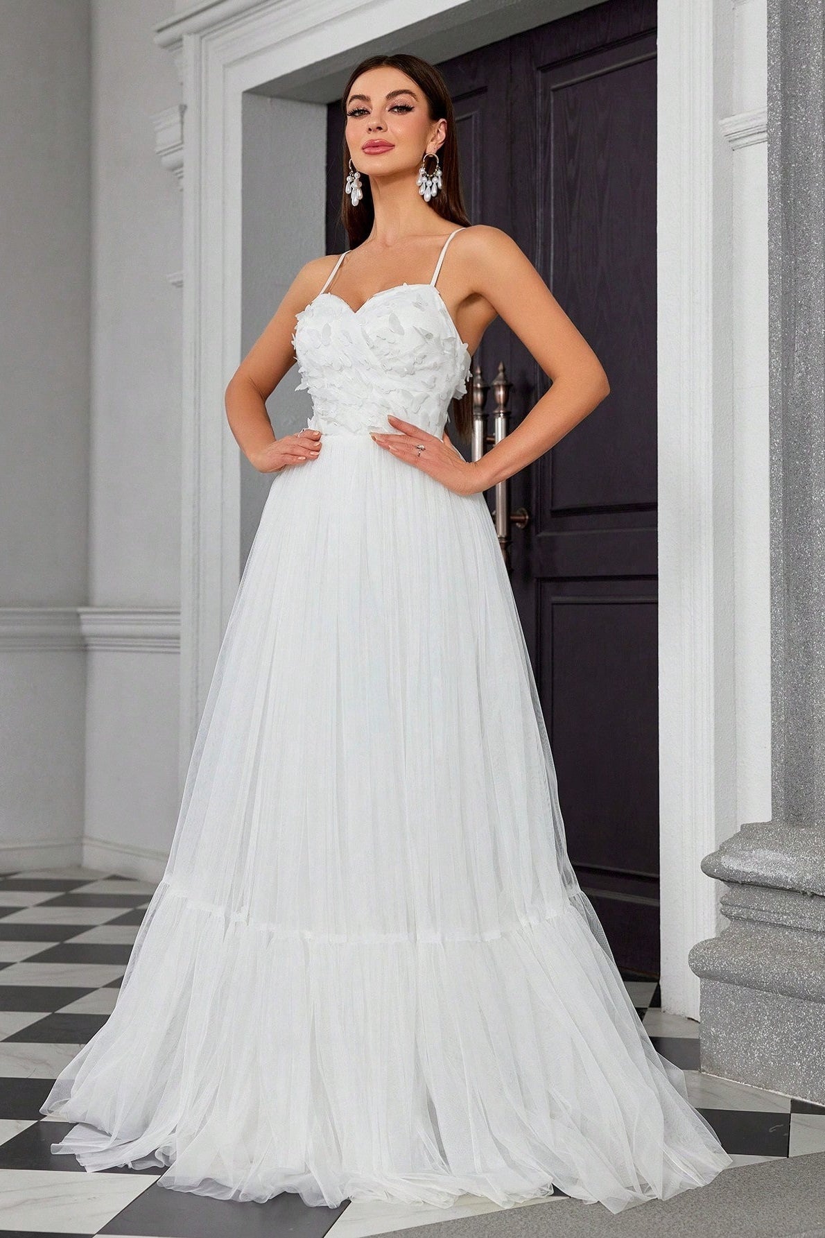 Spaghetti Bandeau Butterfly Tulle Elegant Reception Dress image 1