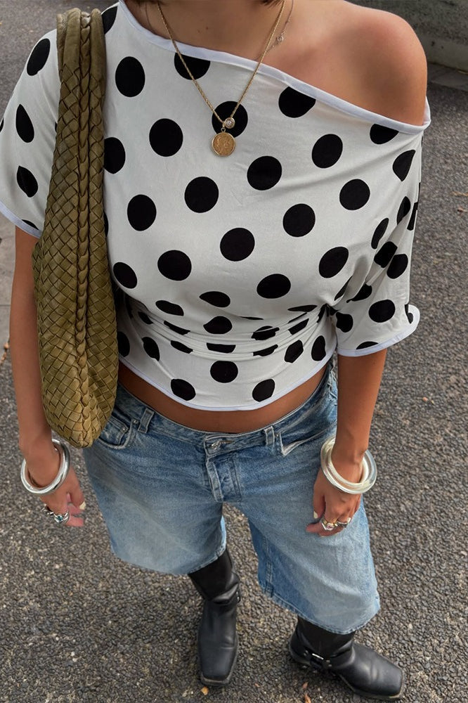 Short Sleeve Retro Dot Print Blouse image 2