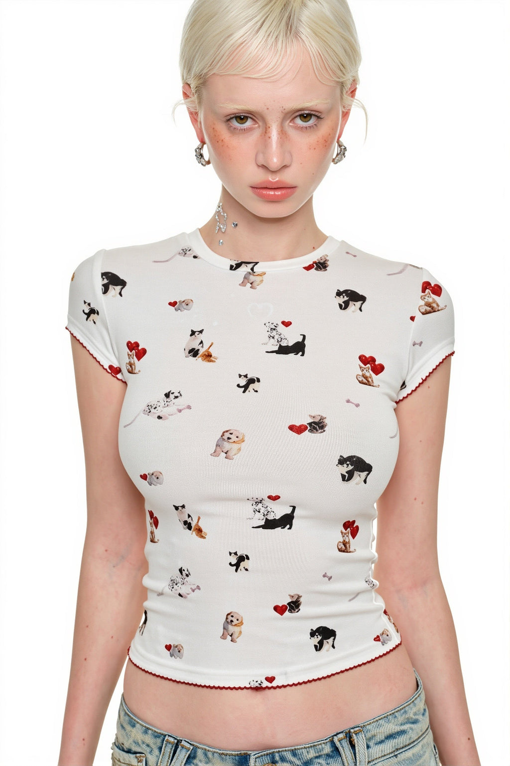 Cat Dog Print Stretchy Slim T-shirt image 2