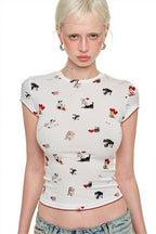 Cat Dog Print Stretchy Slim T-shirt image 2
