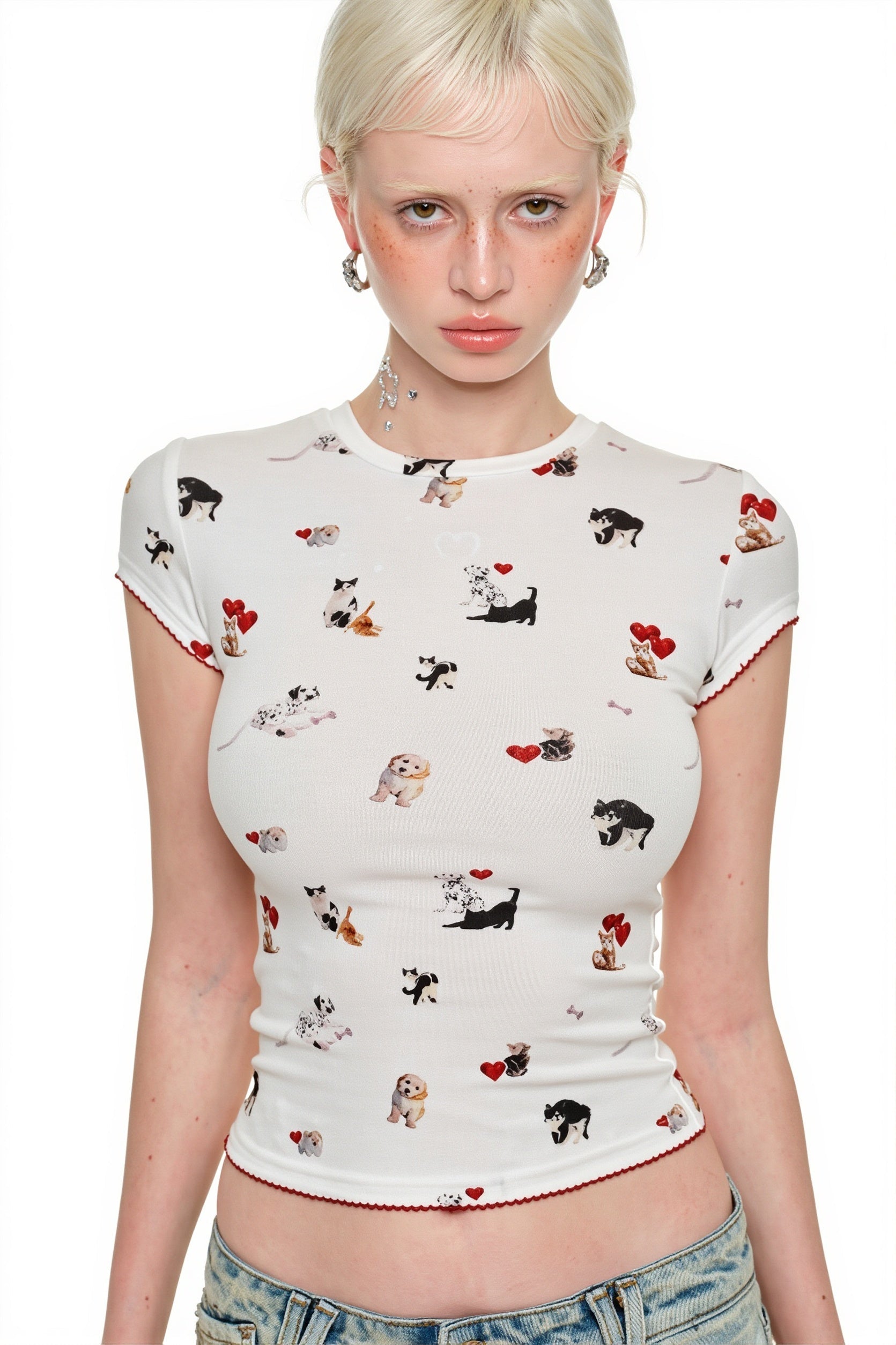 Cat Dog Print Stretchy Slim T-shirt image 2
