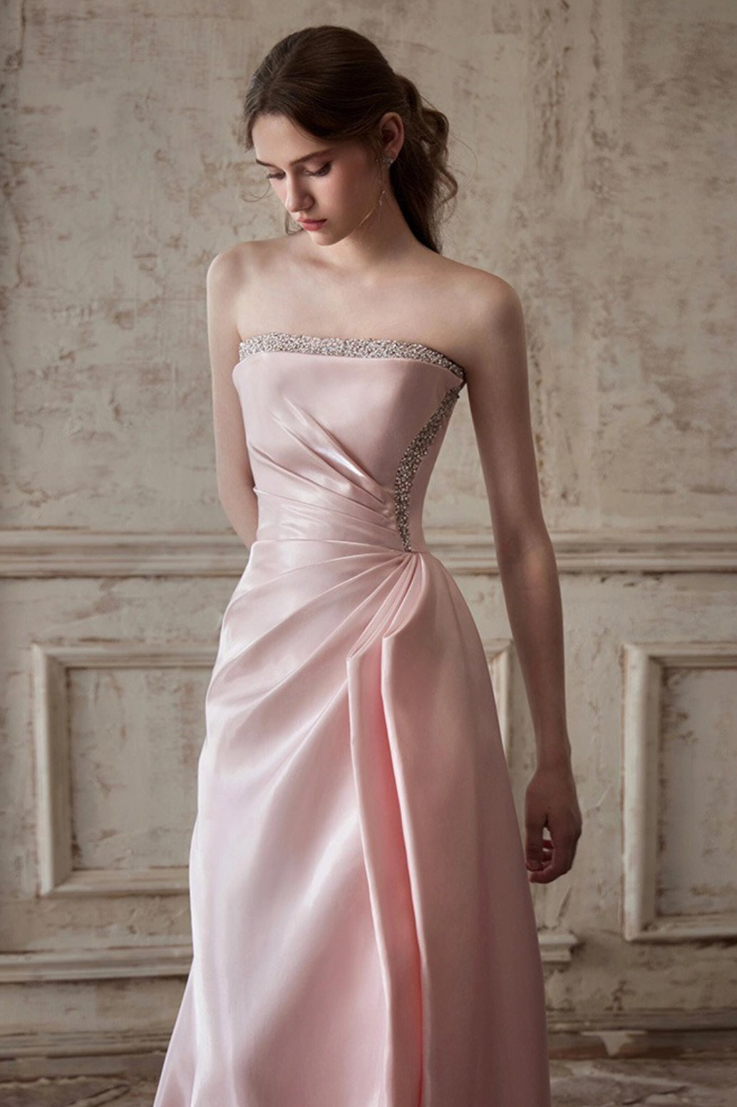 Pink Strapless Elegant Waist Slimming Prom Dress image 2