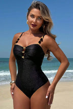 Sexy Solid Push Up Metallic One Piece Swimwear image 3