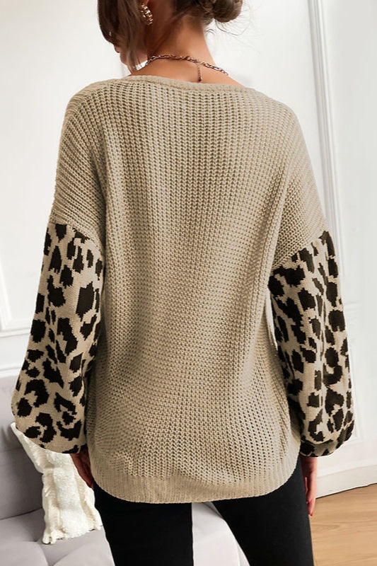 Slouchy Leopard Splice Knit Sweater image 6