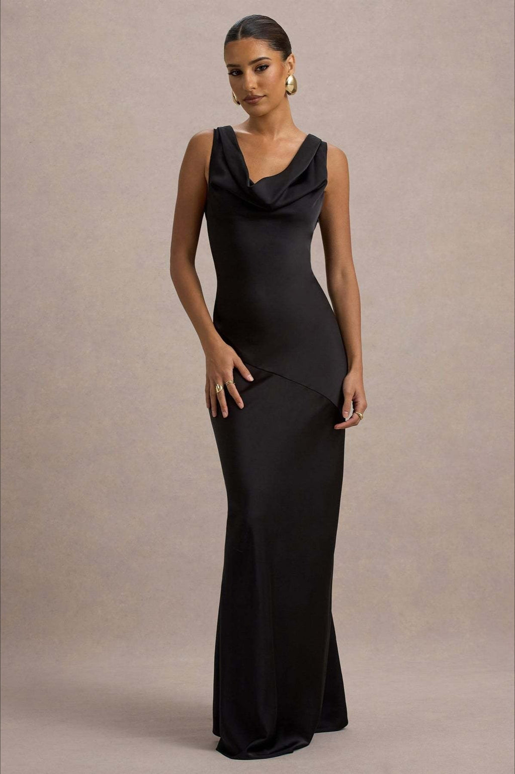 Satin Cowl Neck Fishtail Party Dress image 14
