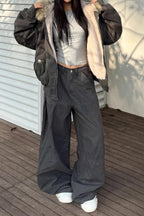 Black Short Puffer Fur Collar Jacket image 5