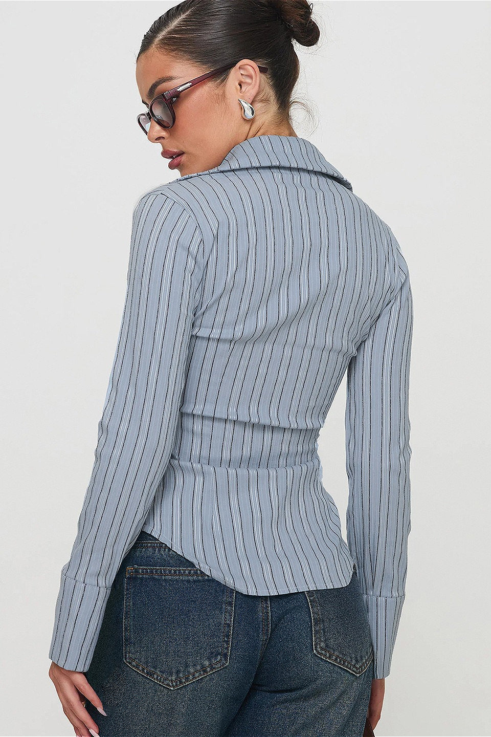 Vintage Striped Colorblock Waist Cinched Blouse image 3