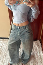 Vintage Rhinestone Wide Leg Jeans image 4