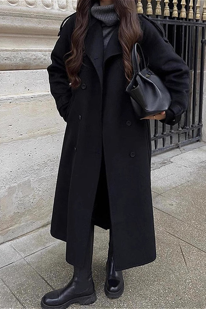 Solid Color Longline Elegant Long Sleeve  Overcoat image 4