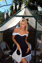 Elegant Color Block Ruffle Off Shoulder Mini Dress image 2