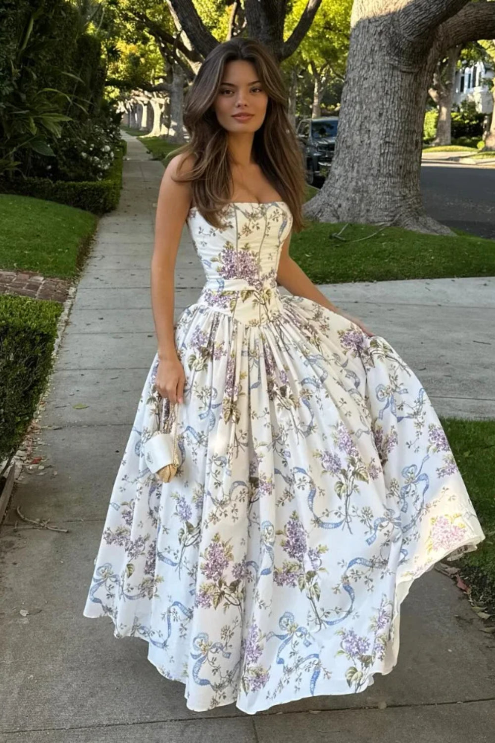 Rayon Printed Strap Pleated Chic Maxi Dress image 1