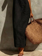 Noelle Maxi Dress detail view styled for Avrienne