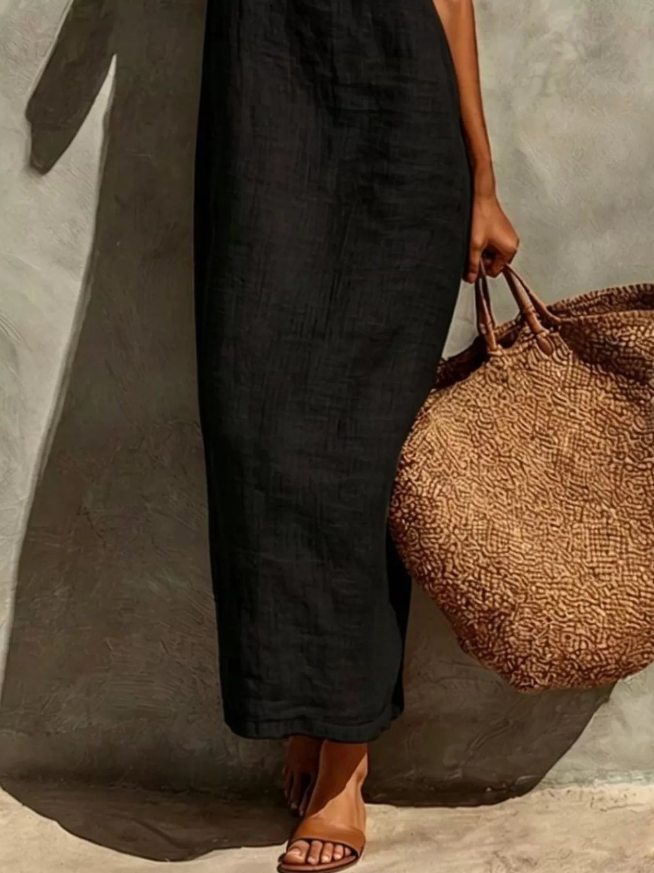 Noelle Maxi Dress detail view styled for Avrienne