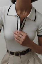 Ribbed Fitted Polo Sweater image 2