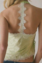 Sexy Jacquard Lace Tie Cropped Halter Top image 2