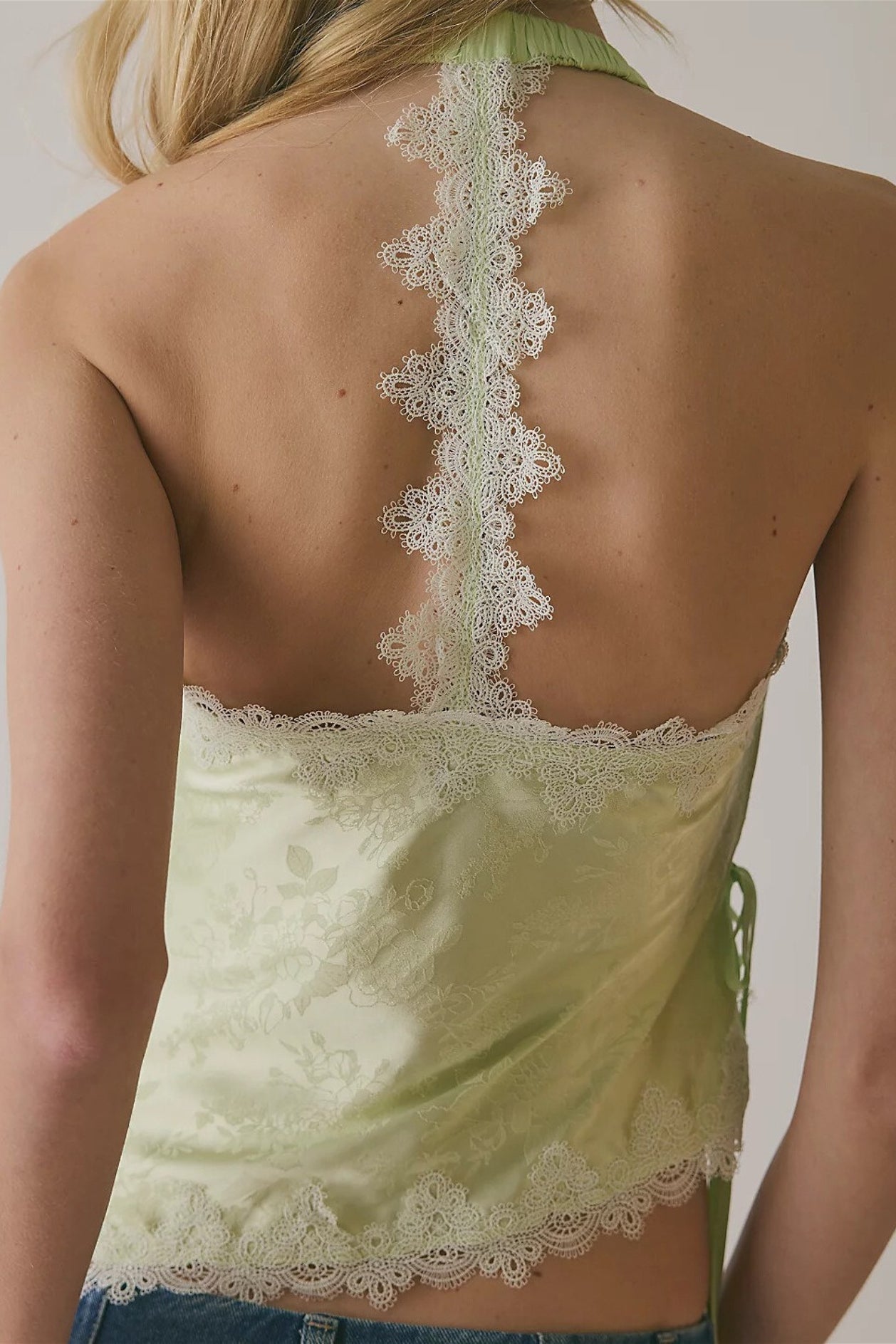 Sexy Jacquard Lace Tie Cropped Halter Top image 2