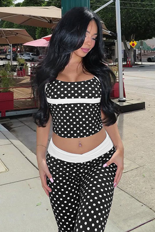 Contrast Polka Dot Sexy Tank Pants Two Piece Set image 6